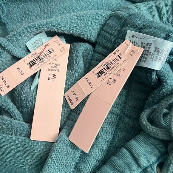 Victoria’s Secret Set Cozy & Comfy Fleece Tracksuit Hoodie XL & Joggers XXL Teal - Picture 9 of 9